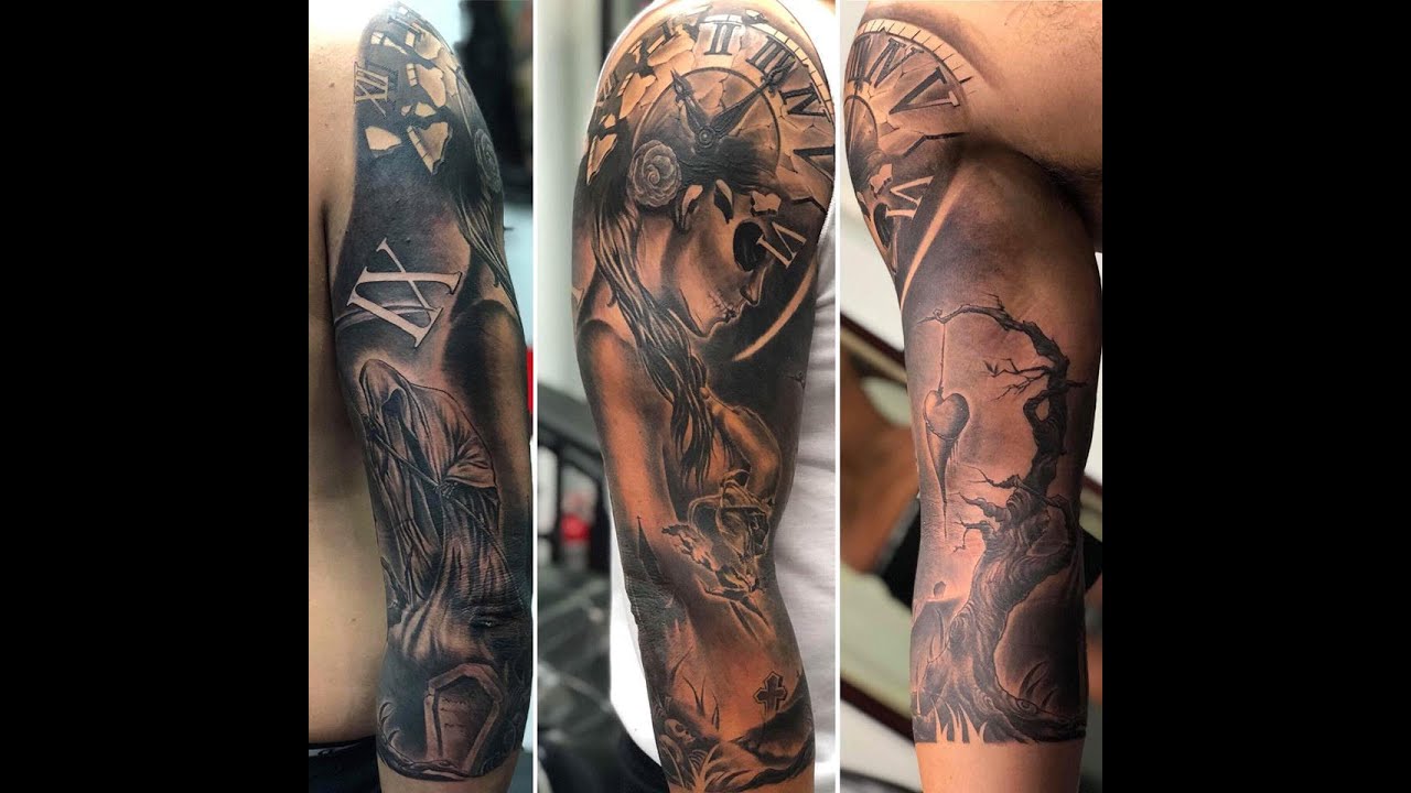 Black and grey half sleeve tattoo time lapse