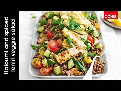 Haloumi and spiced lentil veggie salad