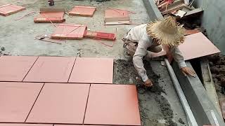 Amazing Yard Construction - Great Red Ceramic Tiles Installation Technique