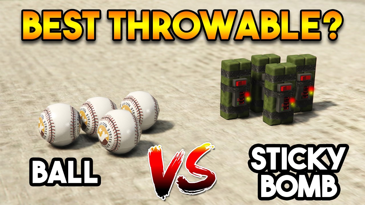 GTA 5 ONLINE : LOW DAMAGE BALL VS HIGH DAMAGE STICKY BOMB (WHICH IS BEST THROWABLE?)
