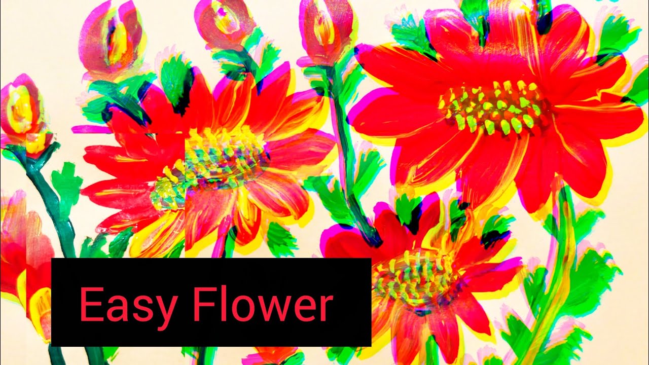 Easy Flower Painting on the paper/Easy Flowers painting/How To Paint ...