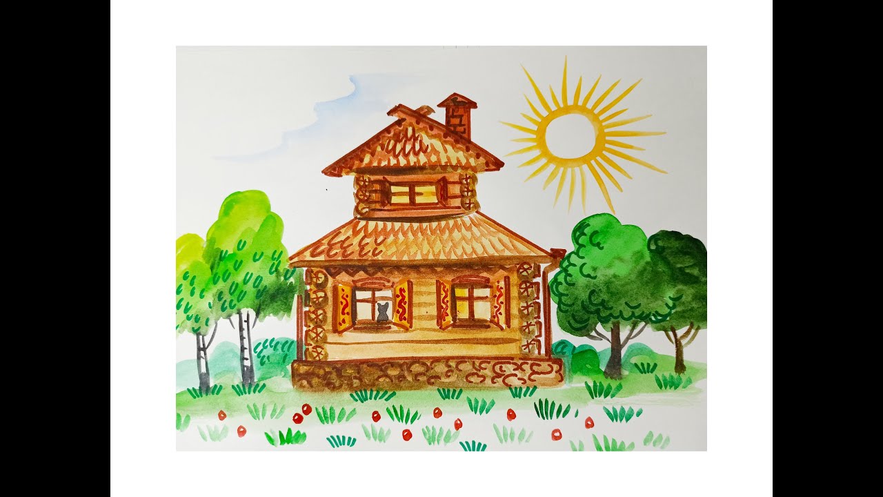Сказочный домик теремок рисование в средней группе образец
