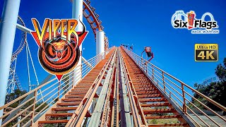 2022 Viper Roller Coaster On Ride Front Seat 4K POV Six Flags Magic Mountain