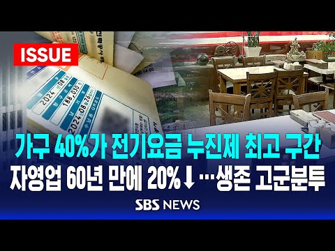 가구 40%가 <strong>전기요금</strong> <strong>누진제</strong> 최고 구간, 자영업 60년 만에 20%↓…생존 고군분투 (이슈라이브) / SBS