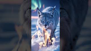 Lynx with fur burning frozen orbs shimmering tundr