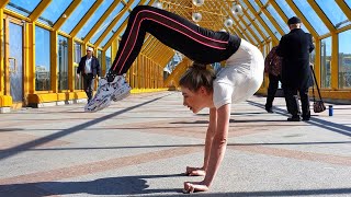 Handstand training on the bridge. Flexible Alesya. Contortion workout routines.