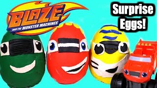 BLAZE and the MONSTER MACHINES! Giant Play Doh Surprise Eggs with Blaze Pickle and Stripes!