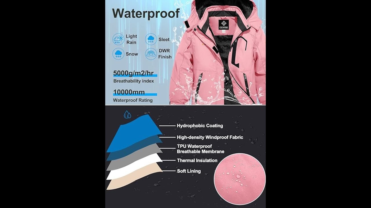 GEMYSE Girl's Waterproof Ski Snow Jacket Fleece Windproof Winter Jacket with Hood