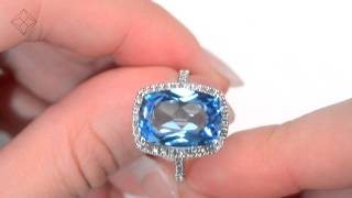 Blue Topaz 6.83CT And Diamond 9K White Gold Ring - E5779
