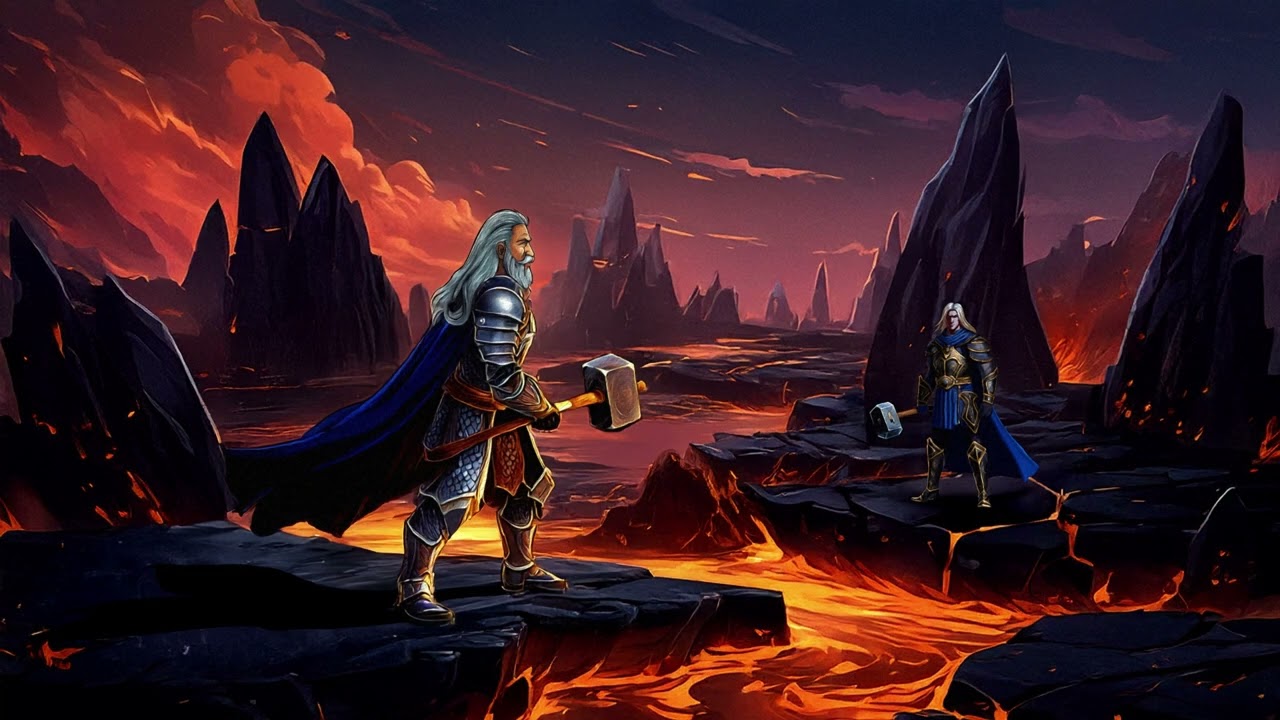 Uther kills Arthas on Mustafar (real canon warcraft event)
