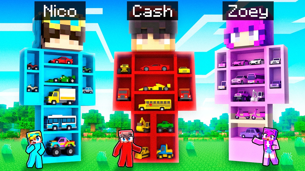 We Built CAR GARAGES Inside GIANT Minecraft Statues!
