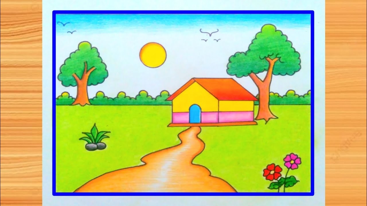 प्राकृतिक दृश्य का चित्र बनाना सीखें / Scenery drawing / landscape drawing /Scenery / Pencil drawing