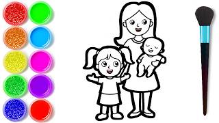 How to Draw Mom and Dad with Kids | Family Drawing and Coloring Pages