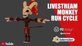 Livestream Monkey Character - quadruped run cycle animation in Blender
