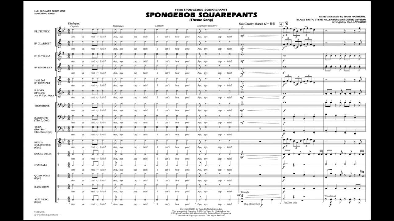 Spongebob Squarepants Theme Song arr Paul Lavender