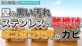 壁の黒い汚れの落とし方、ステンレス製蛇口の酸焼け、ボコボコ天井のカビ落とし