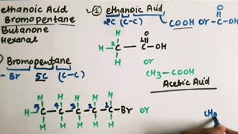 draw the structure of following compound- ethanoic acid, bromopentane,butanal,hexanal , class -10th