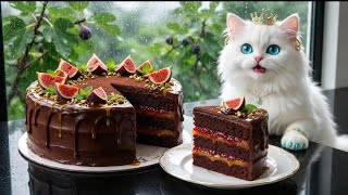 🟣🍫 A Cozy Rainy Day with Busy Cat Life 🐱 | Fig & Chocolate Cake Baking ASMR | Rain Sounds
