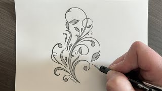 How to draw a simple Flourish Design - Pencil Drawing for Beginners