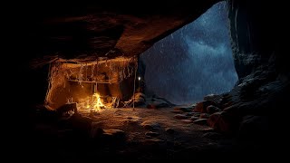 Deep Sleep in a Cozy Rainy Thunder Cave | Bonfire Sounds and for Stress Relief, Peaceful Deep Sleep screenshot 1