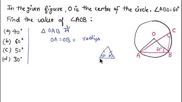 In the given figure, O is the centre of the circle. ∠ABO = 60°, Find the value of ∠ACB: