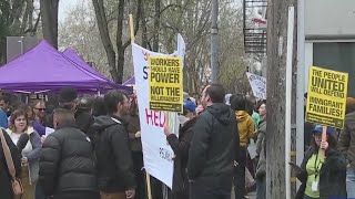 State workers protest in front of the California Department of Human Services