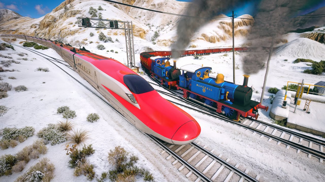 SHINKANSEN E6 meets old Trains with 2 Trains 2 Tracks! - Grand Theft Auto V