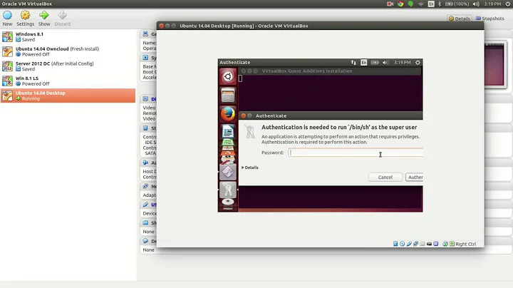 Installing VirtualBox Guest Additions in Ubuntu 14.04