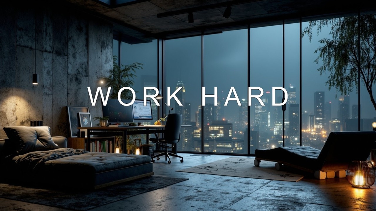 Глубокая работа ночью | Атмосфера темного офиса и музыка для фокуса