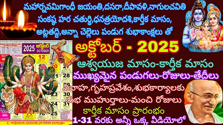 October 2025 telugu calendar/October 2025 calendar/October 2025 festivals/Important days in october