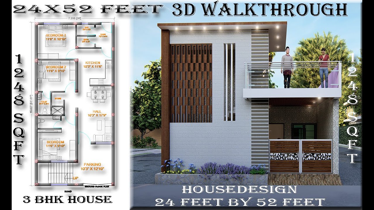 24x52 House Design 3D Modern Design Modern Design 1248 sq ft Home