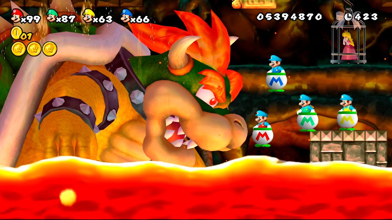 New Super Mario Bros Wii - 4 Players Final Boss! Recolor Mario