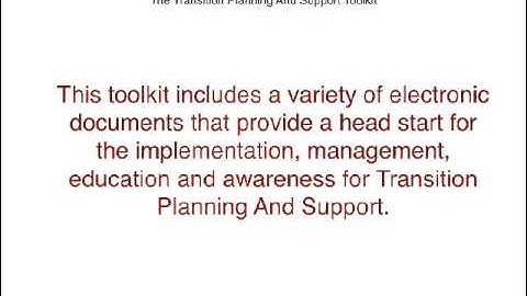 The Transition Planning And Support Toolkit