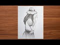 How To Draw A Girl Wearing Hat Step By Step / Pencil Sketch Girl / Girl Drawing Easy