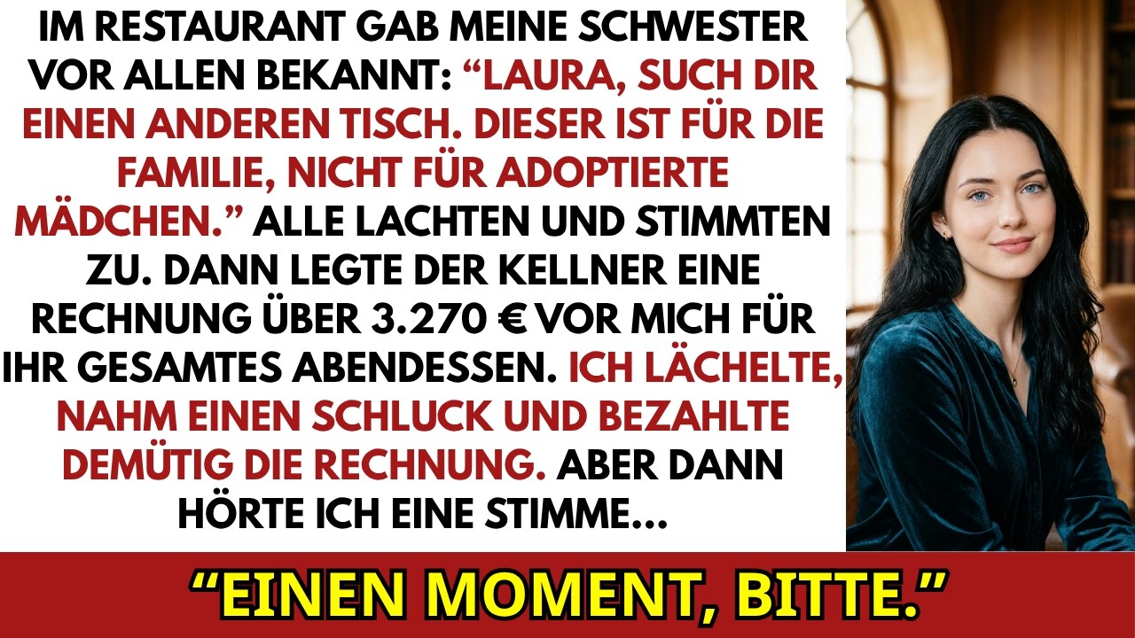 „Geh und such dir einen anderen Tisch. Dieser ist für die Familie, nicht für adoptierte Mädchen.“ Claudias Worte hallten durch das Nobelrestaurant in München, während meine Eltern lachten und ich...