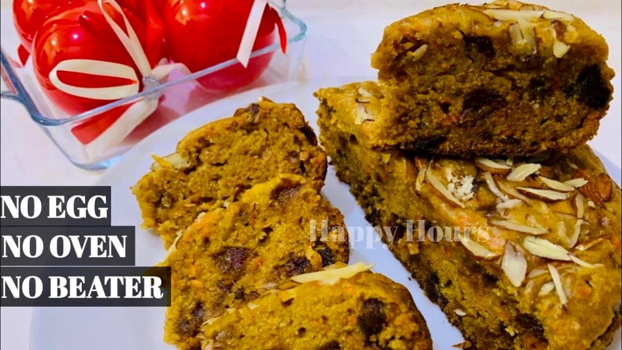 CARROT&DATES CAKE(Eggless)SOFT&MOISTNO OVEN,NO BEATER,NO EGGSIMPLE METHODHAPPYHOURS YouTube