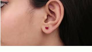 Celebrity 5 MM Heart Shape Ruby Solitaire Stud Earring in Half Bezel Setting Wealth