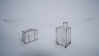 how to draw suitcase luggage in 2 point perspective - easy