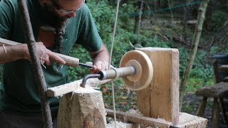 : Turning a bowl on a foot powered pole lathe
