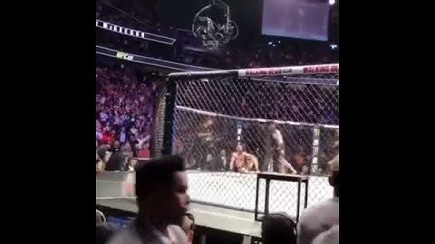 Khabib jumping over cage after Conor taps out