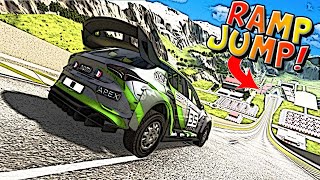 DOWNHILL RAMP JUMP RACE ENDS IN DISASTER?! (BeamNG Drive Mods Multiplayer Gameplay)