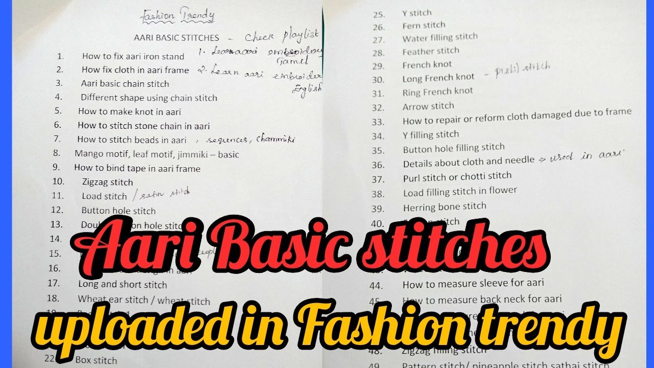 22+ List Of Aari Embroidery Stitches