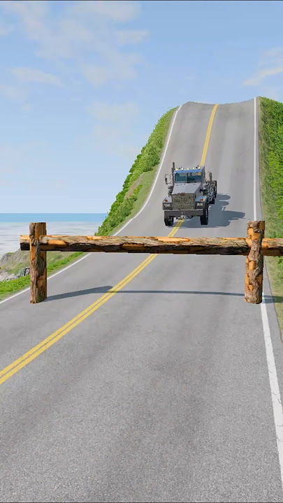 Semi Truck & City Buses vs Logs Trap - BeamNG.Drive #shorts #beamngdrive #15 #bus
