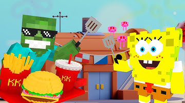 MONSTER SCHOOL: Work at The KRUSTY KRAB BURGER 🍔 - Minecraft Animation