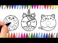 3 Kawaii donut drawing easy | Drawing and coloring cute donut