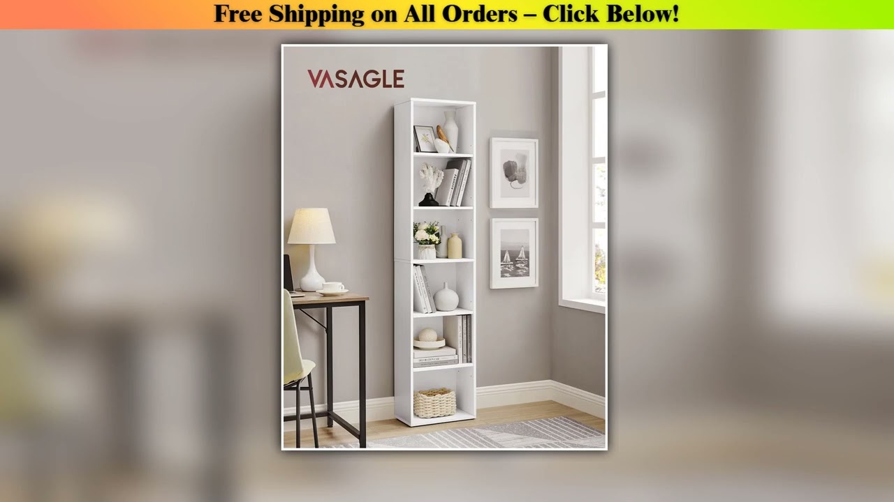 VASAGLE Bookshelf, 6-Shelf Scandinavian Style Storage Unit, 40 x 24 x 178.5 cm, White, with 4