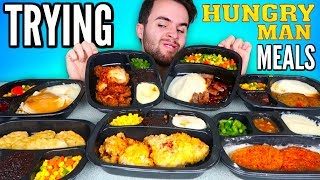 TRYING HUNGRY-MAN FROZEN MEALS! - Fried Chicken Meal, Turkey Dinner, \& MORE Taste Test!