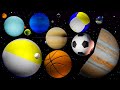 Planets and sports balls size comparison and names for children learning the planets of the so
