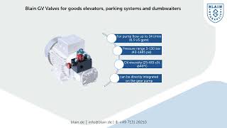 Blain Gv Valves For Goods Elevators, Parking Systems And Dumbwaiters