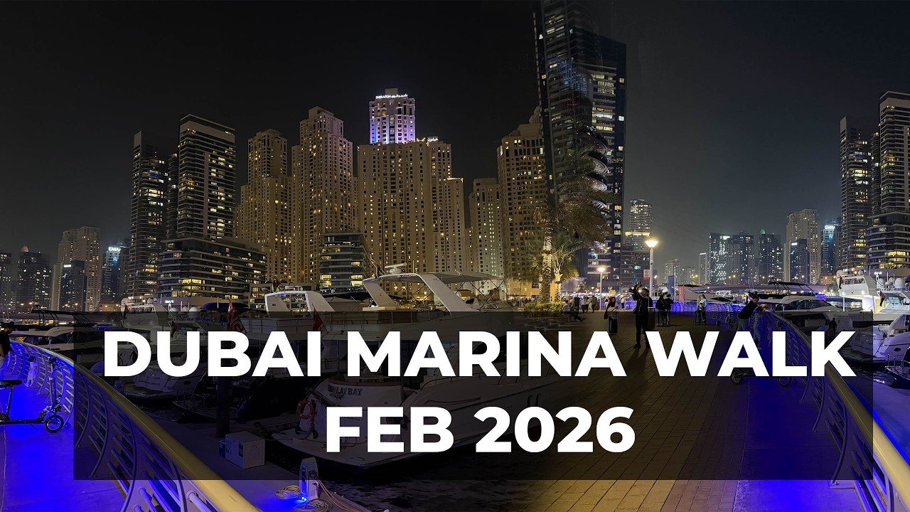 Dubai Marina Walk Night Tour 🌙 | Stunning Waterfront Views in UAE (4K)